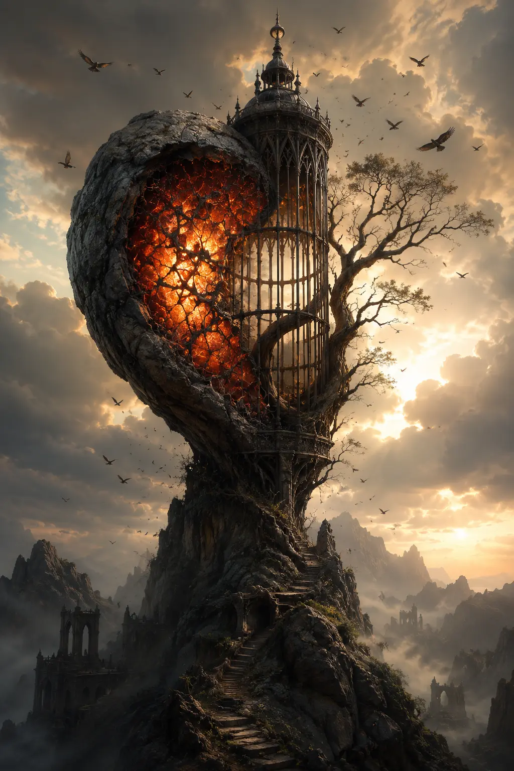 Caged Ember — Surrealism artwork by RORISPRINTS